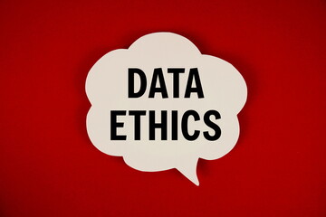 Data Ethics text with speech bubble on red background