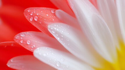 Fototapeta premium Dew Drops on Red and White Daisy Petals