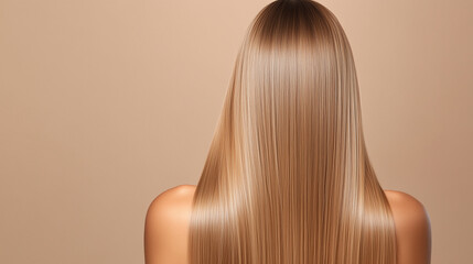 Rear view of a young woman with long silky blonde hair