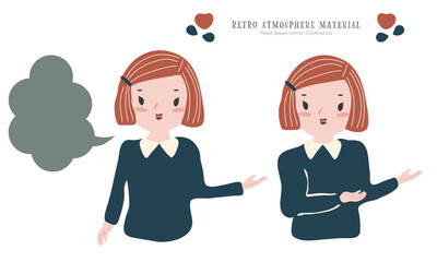 レトロな人物素材（案内する女性たち）