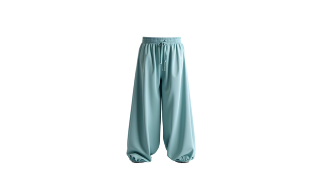 Effortless Style: Flowy aqua wide-leg pants, perfect for a relaxed yet chic look.  Comfy and trendy!, cut out