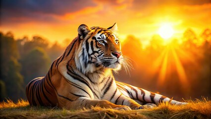 Powerful and fierce, a Bengal tiger's portrait captures its wild beauty on a sunny day.