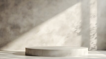 A minimalist podium with smooth lines and a concrete texture, against a light background