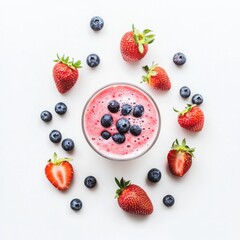 Berry smoothie in a glass. Featuring strawberries, blueberries, and yogurt