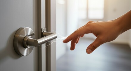 Hand experiencing static electricity from metal door handle