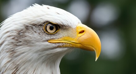 Obraz premium Close-up of bald eagle with sharp yellow beak and piercing eye
