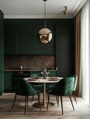 Elegant Dining Room Decor With Green Chairs And Gold Accents