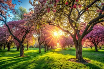 Awakening nature: Spring Park's colorful flowers, lush greenery, and warm sunlight create a serene, beautiful landscape.