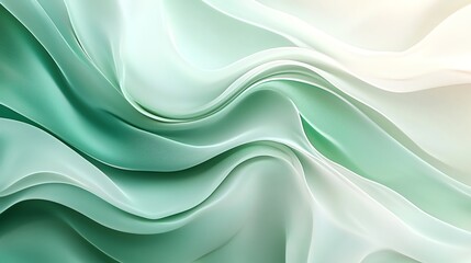 Obraz premium Elegant flowing green and white abstract fabric texture with smooth waves.