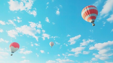 Naklejka premium Colorful Hot Air Balloons Floating in Bright Blue Sky
