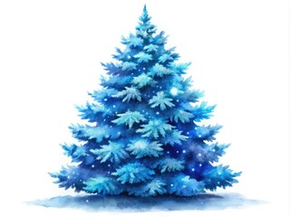 Fototapeta premium Isolated blue watercolor Christmas tree, perfect for festive holiday illustrations and imagery.