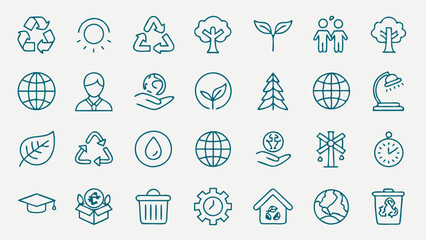 Sustainability and Community Support Line Art Icon Set,ESG, Environmental,Social,Governance line icons set,net zero,climate crisis,recycle,electric car, collection,humanity,economy,Vector illustration