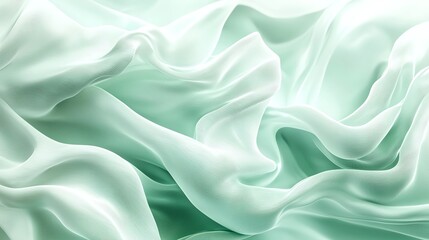Obraz premium Soft green silk waves create an elegant and soothing abstract background.