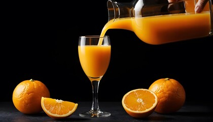 orange juice pouring in the glass from bottle