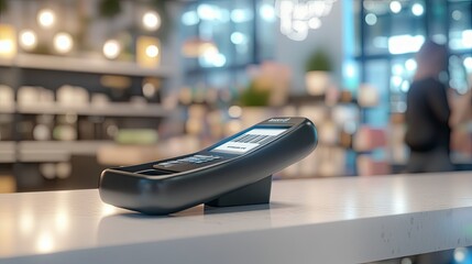 Modern Payment Terminal on Retail Counter in Bright Store Interior