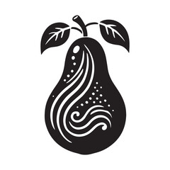 Pear Silhouette Vector Illustration, Solid White Background.