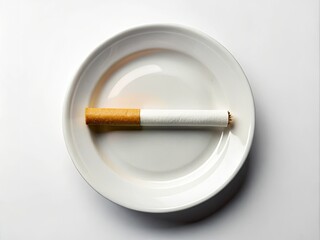 Top-down view: cigarette on a plate.  A silent scream for healthier choices. Quit smoking.