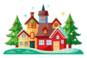 Christmas Village Houses vector illustration on a transparent background