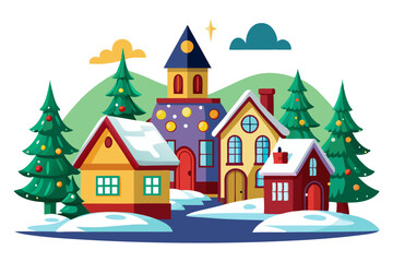 Fototapeta premium High-Quality Christmas Village House Vectors on a Transparent Background