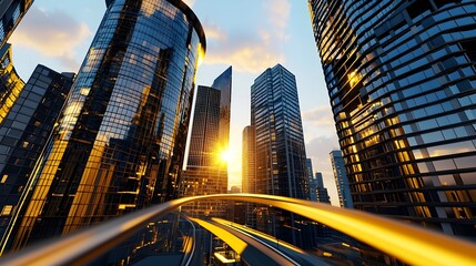 Fototapeta premium Golden Hour Skyscrapers Cityscape