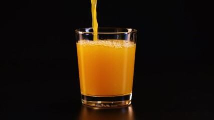 Orange Juice Pouring on Black Background