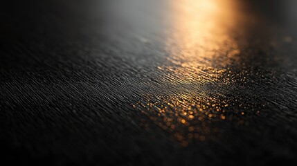 Abstract texture with golden light reflection on dark surface, creating a moody atmosphere.