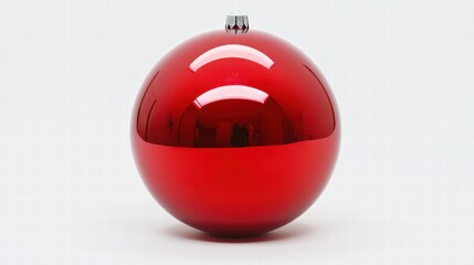 a shiny red Christmas ornament on a white background.