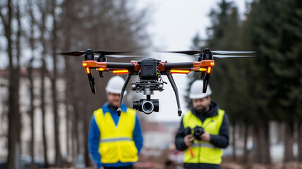 Engineer using drone inspection drone Construction site inspectors are supervised by civil engineers.
