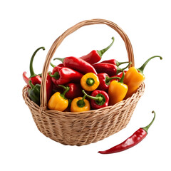An assortment of vibrant chili fruits arranged on a white backdrop