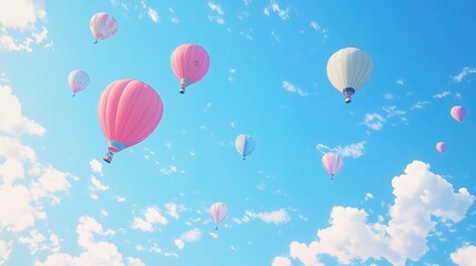 Colorful Hot Air Balloons Floating in a Bright Blue Sky