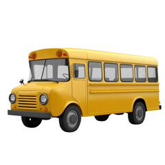 A yellow school bus is parked on a white background