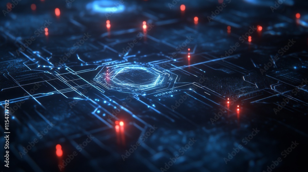 Wall mural abstract network map with glowing lines and nodes