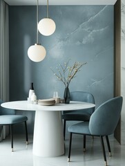 Modern Dining Room Decor Featuring Marble Table and Teal Chairs