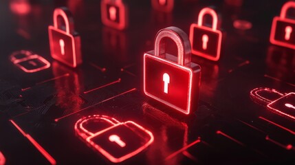 Cybersecurity Lock Icons in Intense Digital Setting