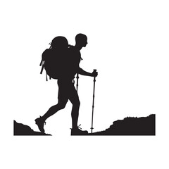 Hiking man Silhouettes. hiker with rucksacks and backpack silhouette.