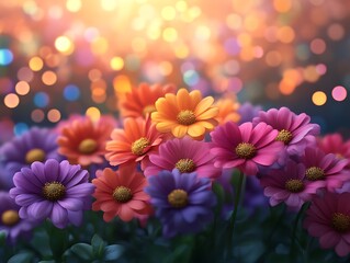 Fototapeta premium Vibrant colorful flowers bloom in soft light