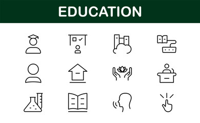 Education Icon Set. Modern and Minimalist Icons for Learning, Teaching, Schools, and Digital Educational Tools