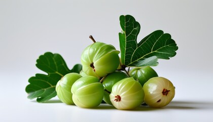 Ripe Bael Fruit on Clean Background with Fresh Green Leaves Captured in Upscale Photography