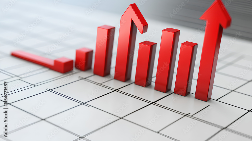 Poster a large red arrow points downwards over a gridded financial chart showing a sharp decline in value, 