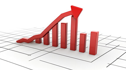 A large red arrow points downwards over a gridded financial chart showing a sharp decline in value, with the bars of the chart going from high to low