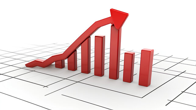 A large red arrow points downwards over a gridded financial chart showing a sharp decline in value, with the bars of the chart going from high to low