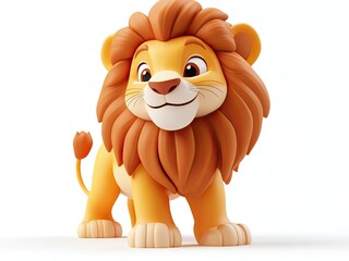 Adorable 3D cartoon lion illustration, isolated on a white background, perfect for kids' designs, educational materials, or playful themes.