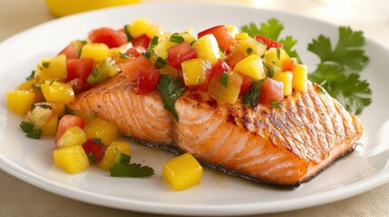 Elegant Salmon Steak with Fresh Fruit Salsa
