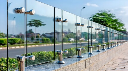 Fototapeta premium Modern Glass Fence with Stainless Steel Fittings