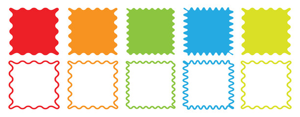 Rectangle and square shape frame with zigzag edge. Set of Zigzag and colorful Shapes. Vector Rectangle, Circle, Square and Oval Elements with Curve Edge. Zig Zag Shapes for Sticker, label, tag, banner