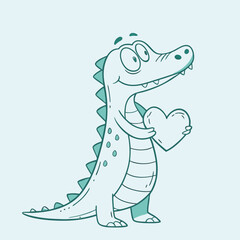 Obraz premium Playful Smiling Crocodile with Heart Vector for Fun, Cheerful Kids and Animal Themes