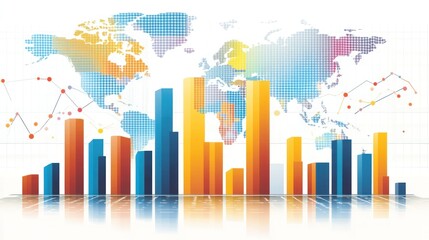 Bank financial bar charts in different regions of the world represent key financial metrics such as revenue or net profit, background wallpaper AI generated image
