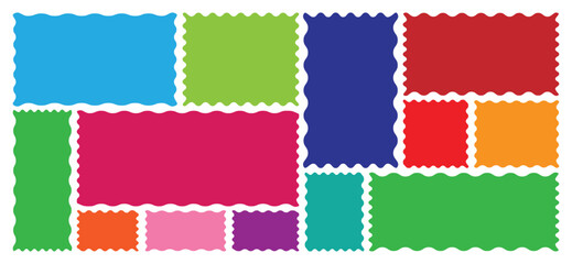 Set of Zigzag and colorful Shapes. Rectangle and oval shape frame with zigzag edge. Vector Rectangle, Circle, Square and Oval Elements with Curve Edge. Zig Zag Shapes for Stickers, Banner, Labels, tag
