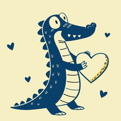 Smiling Cute Crocodile Holding Heart Vector Illustration for Kids and Fun Projects