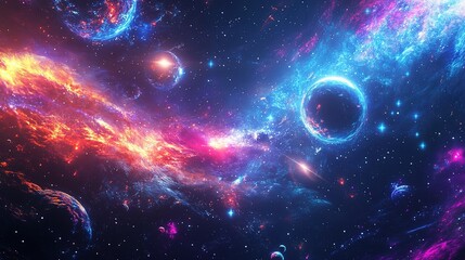 Obraz premium Vibrant 3D Neon Light Space Background with Colorful Galaxy Effects